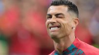 Cristiano Ronaldo celebrates a goal during the 2026 World Cup match on June 17, showcasing his iconic jersey and skills.