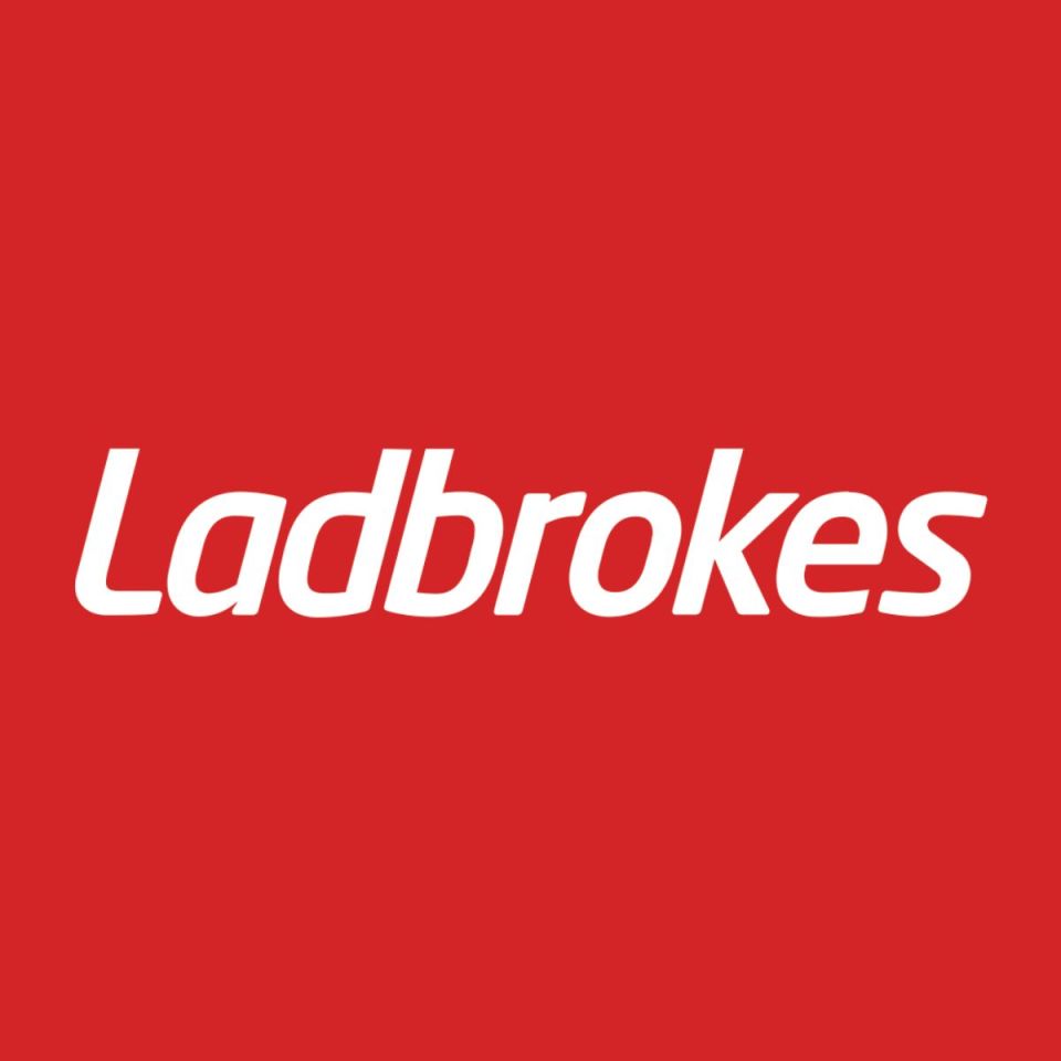 Ladbrokes logo featuring bold white text on a red background, representing the prominent betting companys brand identity