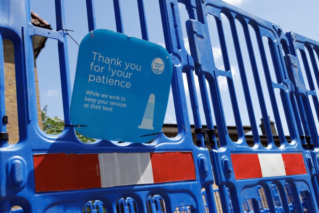 LONDON, ENGLAND - JUNE 17: Thames Water contractors work on upgrades near Vauxhall on June 17, 2026 in London, England. In a letter to water industry regulators on Monday, Environment Secretary Emma Reynolds raised concerns that a £10bn proposed plan to rescue Thames Water as it faces financial collapse would result in "undue cost" for customers, reduce standards, and defer crucial infrastructure investments that would impact water safety and the environment. Thames Water is the biggest UK water company, serving around 16 million customers across London and parts of southern England, and has faced increasing criticism over leaks, sewage discharge, and poor performance. (Photo by Dan Kitwood/Getty Images)