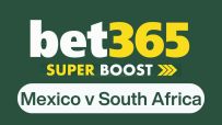 Bet365 Super Boost banner highlighting Mexico vs South Africa match with odds and promotional details