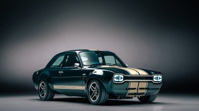 Boreham Ford Escort RS car showcasing classic design and performance features at an automotive event.
