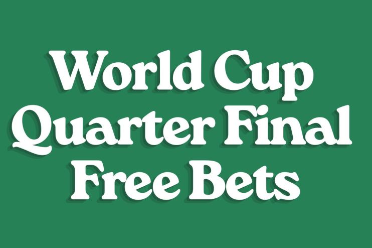 World Cup quarter-final free bets promotion with betting odds and vibrant graphics featuring flags of competing nations