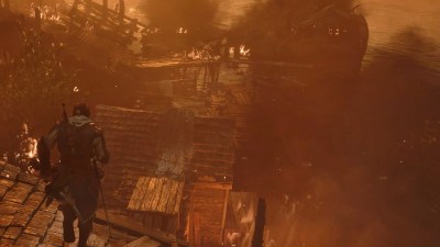 Assassins Creed Black Flag resynced scene featuring dramatic fire effects in a nighttime naval battle setting