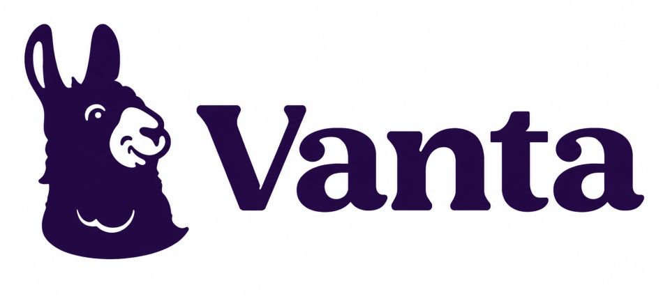 Vanta logo featuring a purple llama head next to the company name Vanta in bold purple text on a white background.
