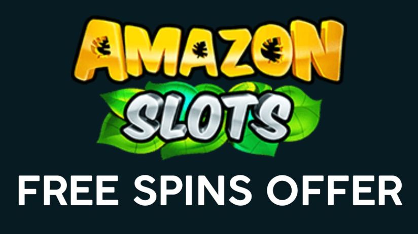 Amazon Slots logo with FREE SPINS OFFER text, highlighting a promotion for casino games.