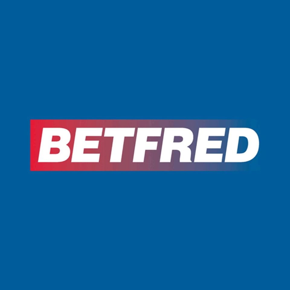 Betfred logo: white text on a red and blue gradient banner, set against a solid blue background