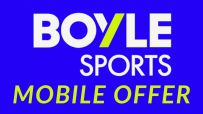 BoyleSports logo on a blue background with MOBILE OFFER in yellow text, highlighting a special promotion