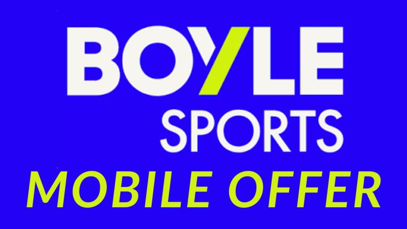 BoyleSports logo on a blue background with MOBILE OFFER in yellow text, highlighting a special promotion