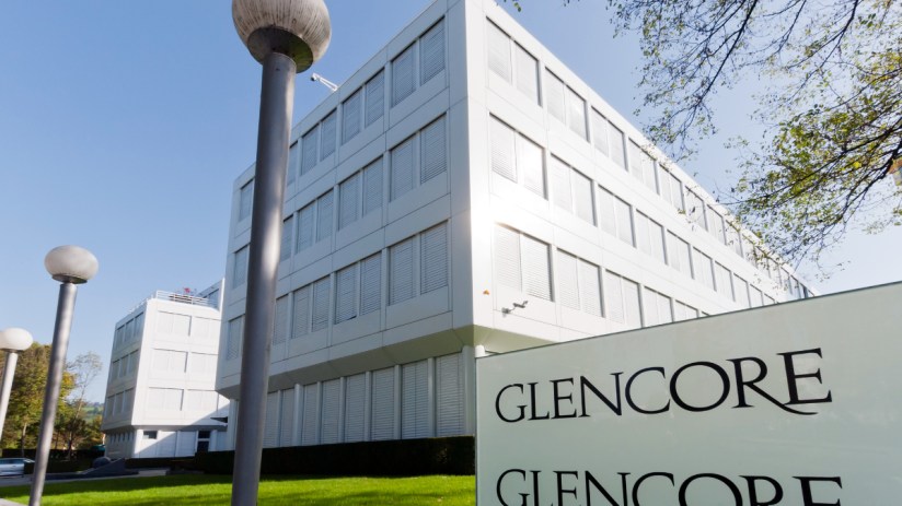 Glencore corporate headquarters building exterior with the company logo sign, representing the commodities firm.