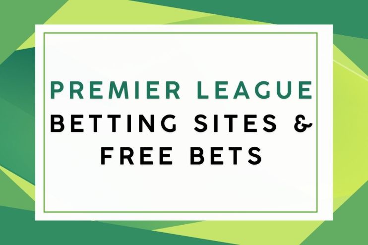 Text graphic: Premier League Betting Sites & Free Bets on a green geometric background