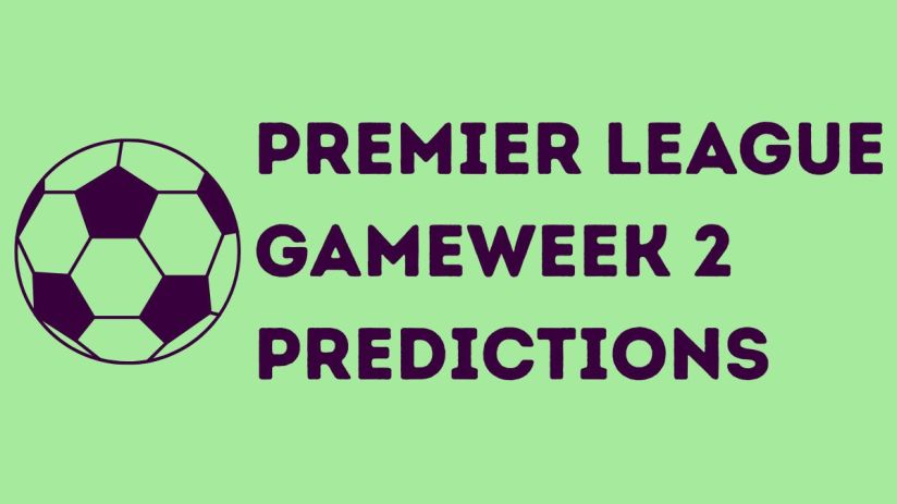 Premier League Gameweek 2 Predictions text with a football illustration on a light green background.