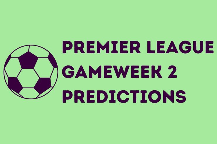 Premier League Gameweek 2 Predictions text with a football illustration on a light green background.