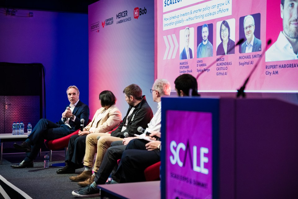 Panelists on stage at the SCALEEXPOSUMMIT, discussing UK innovation and growth strategies for scaleups.