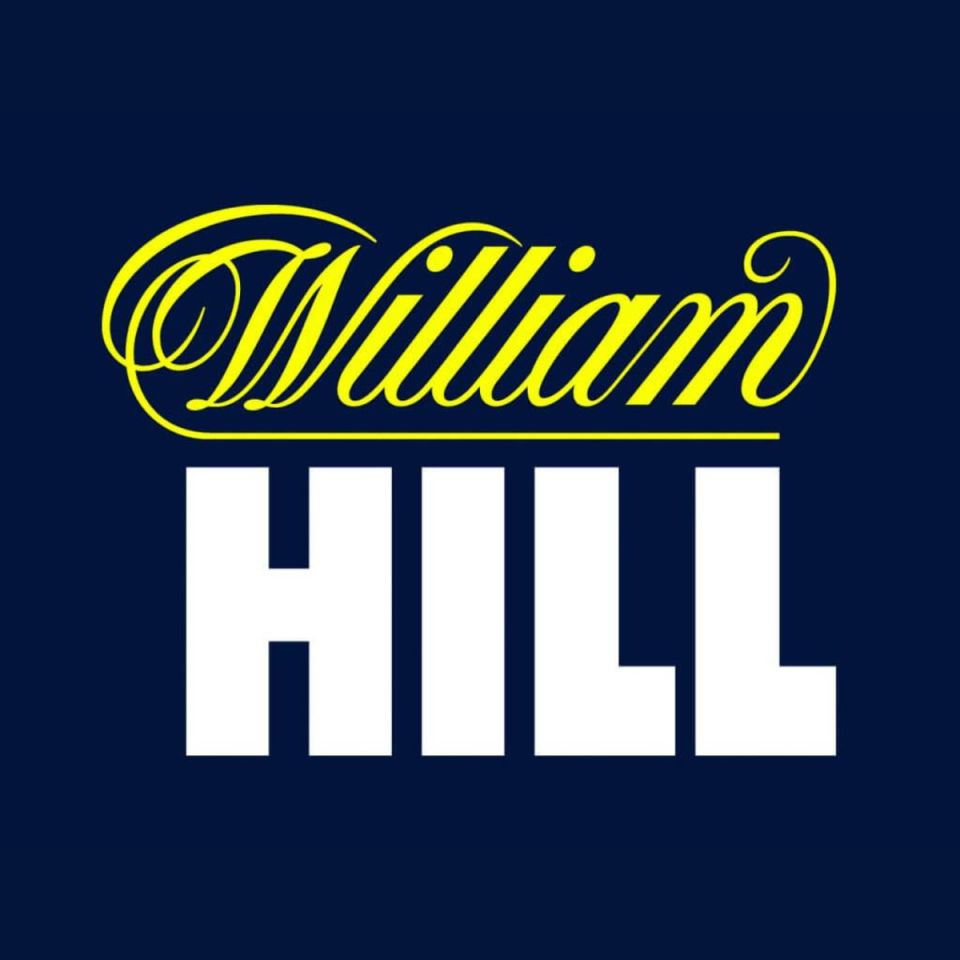 William Hill logo with William in yellow script and HILL in white block letters on a dark blue background