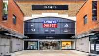 Frasers Group retail store exterior with prominent Sports Direct, Flannels, USC, and GAME branding.