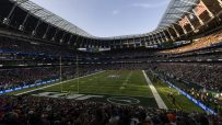 NFL London Games at Tottenham Hotspur Stadium, with fans watching the New York Jets play