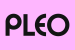 PLEO logo in black text on a pink background