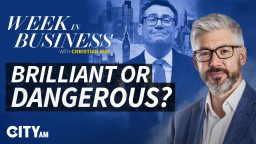 Christian May in Week in Business with text Brilliant or Dangerous? over a London skyline background.