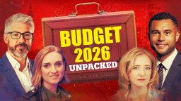 Four diverse commentators discussing Budget 2026 Unpacked with the Chancellors red box.