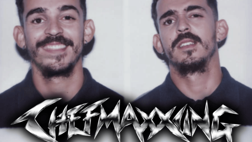 Valentin Raffali in a collage with smiling and serious expressions, with CHEFMAXING in metallic font.