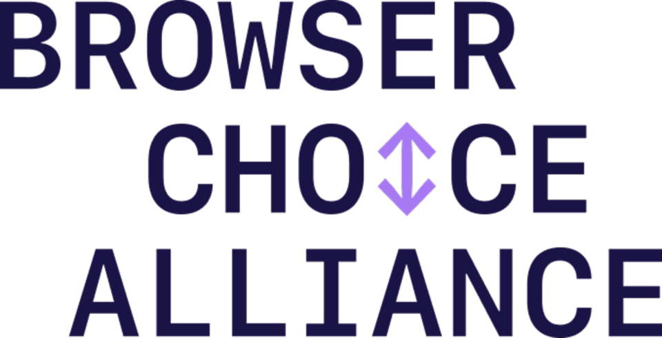 Browser Choice Alliance logo in dark blue with a purple up-down arrow icon