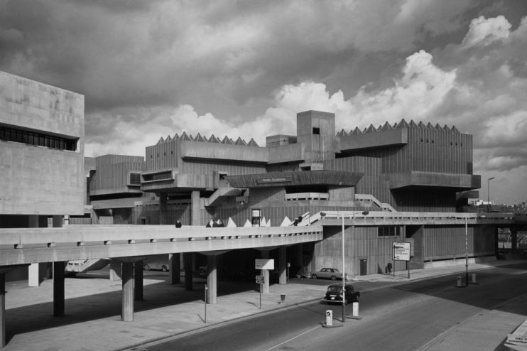Southbank Centre arts building in 1970, showing brutalist concrete architecture and elevated walkways.
