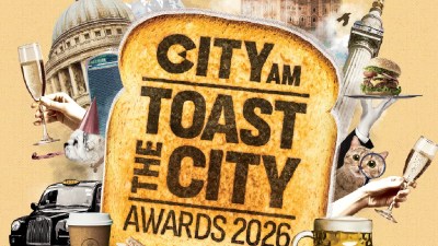 City AM Toast the City Awards 2026 logo with London landmarks, champagne, coffee, and a taxi.