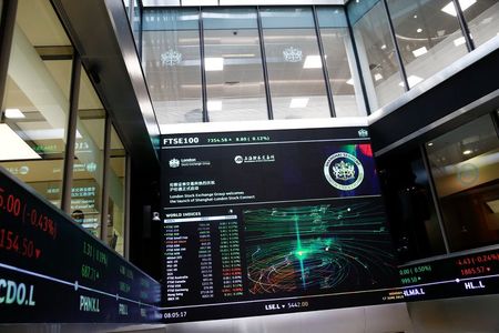 A trading screen is seen following the opening of the markets by British Chancellor of the Exchequer Philip Hammond and Chinese Vice-Premier Hu Chunhua at  the London Stock Exchange in London