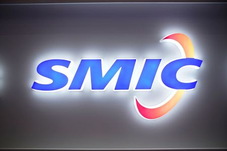 A logo of Semiconductor Manufacturing International Corporation (SMIC) is seen at China International Semiconductor Expo  in Shanghai, China in October 2020. (REUTERS/Aly Song/File Photo)