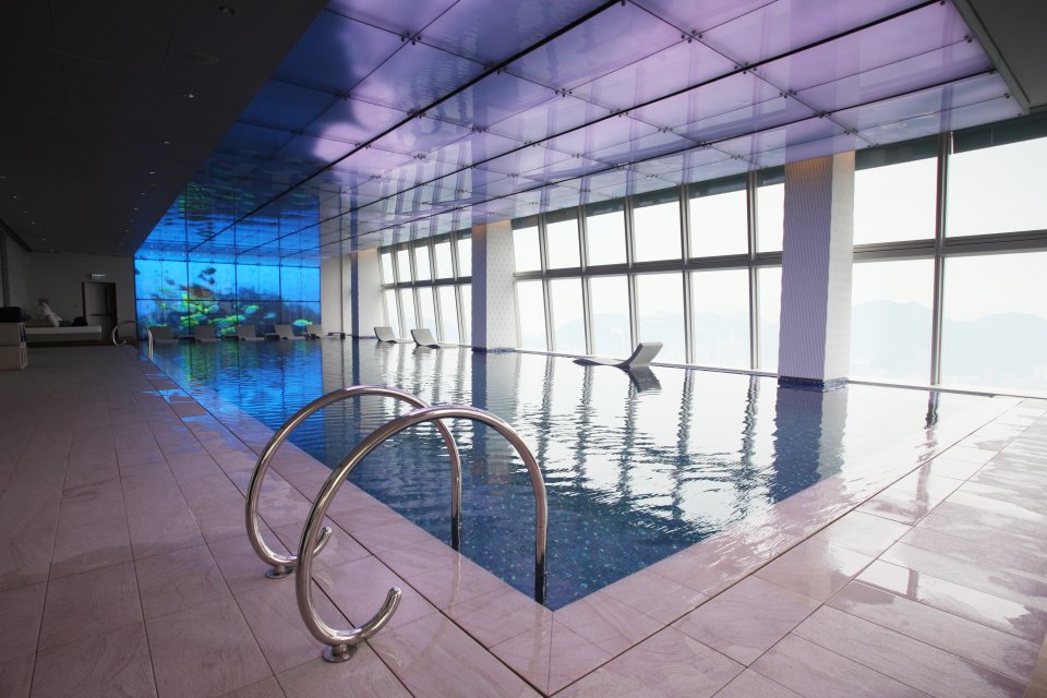 A general view shows the swimming pool o