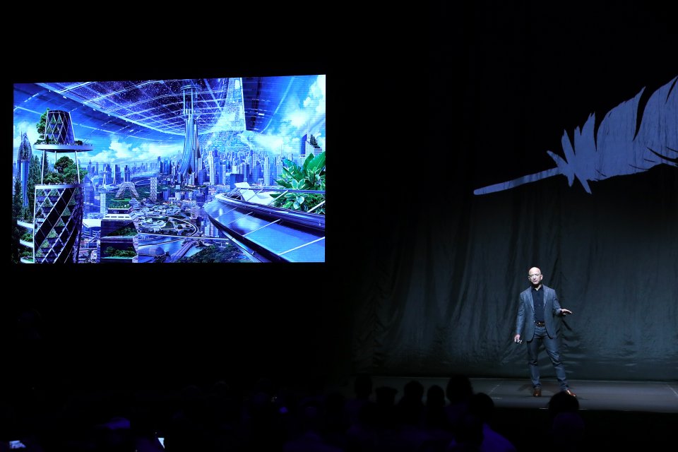 Blue Origin Founder Jeff Bezos Makes Announcement At Satellite 2019 Conference In DC