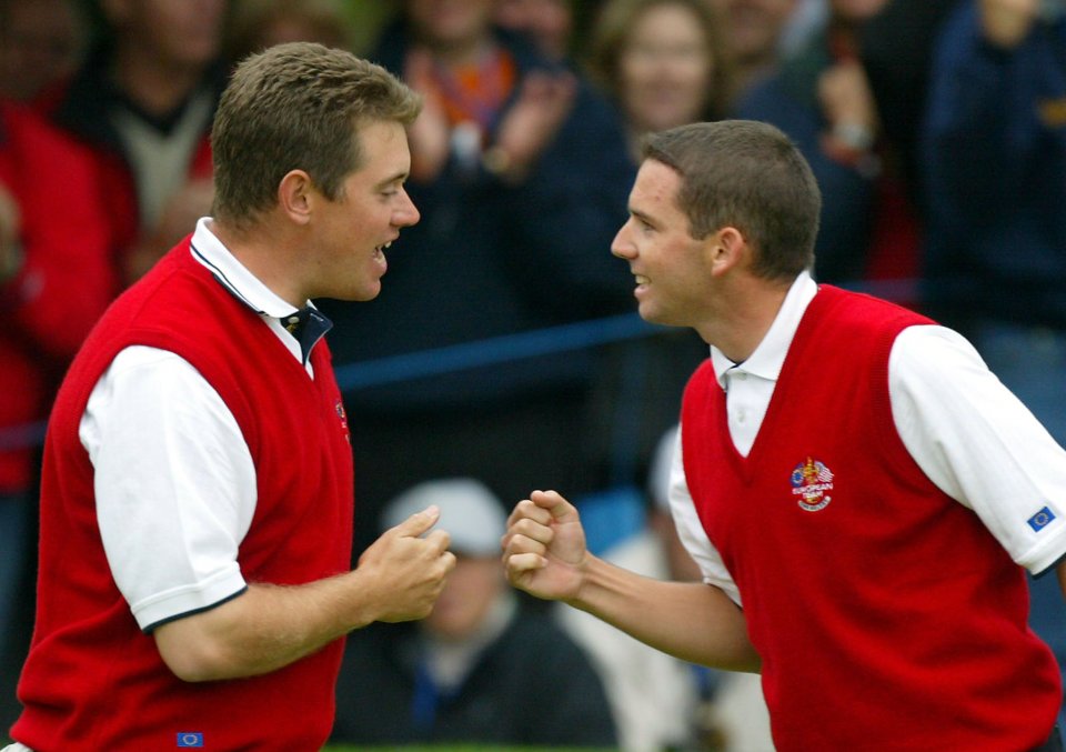 European Ryder Cup golfers Sergio Garcia (R) of Sp