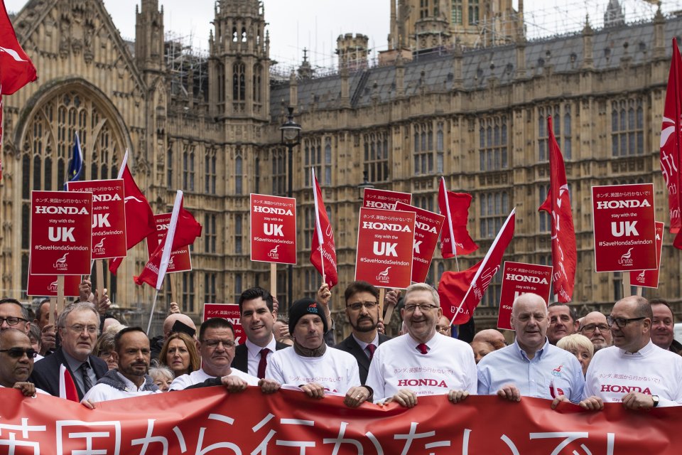 Honda Workers Protest The Closure Of Their Swindon Factory Outside Parliament