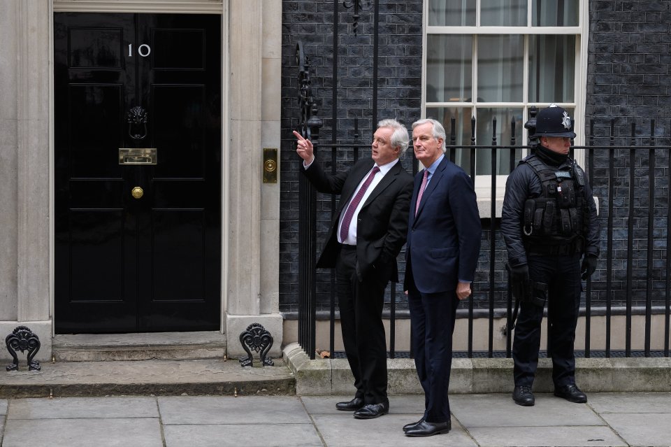 UK's Brexit Minister Hosts Chief Brexit Negotiator At Downing Street Working Lunch